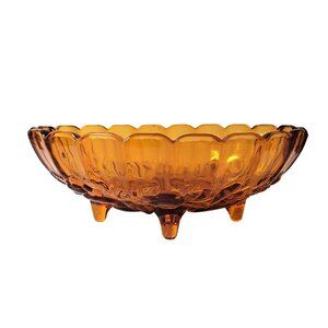 Indiana Glass Fruit Harvest Grape Amber Footed Oval Bowl Amber Fall 12'' USA